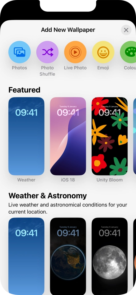 Press the required category and follow the instructions on the screen to select the required background image.