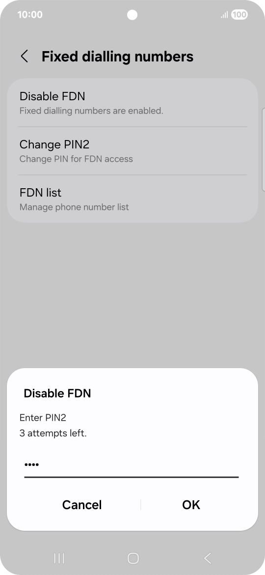 Key in your PIN2 and press OK. The default PIN2 is 0000.