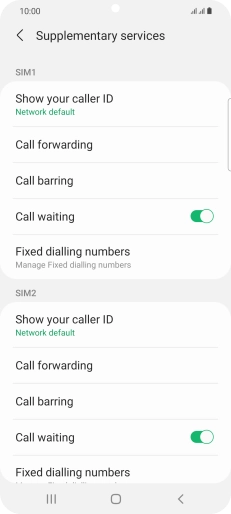 Press Fixed dialling numbers below the required SIM.