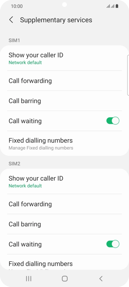 Press Fixed dialling numbers below the required SIM.