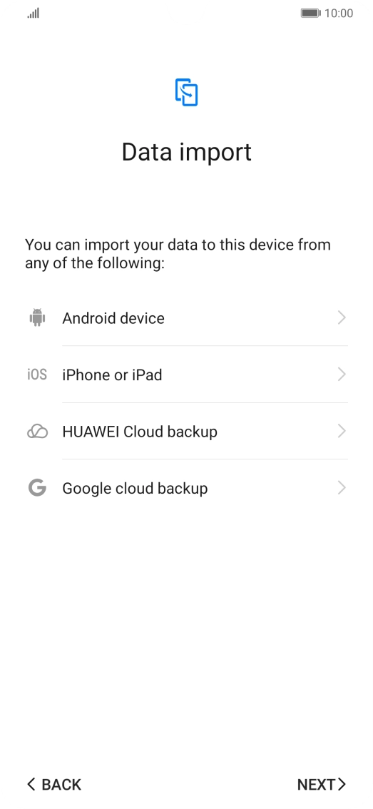 You can transfer the contents of another phone to your phone when it's activated for the first time and after a factory reset. When this screen is displayed, your phone is ready to transfer contents from another phone.
