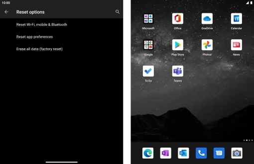 Press Erase all data (factory reset).