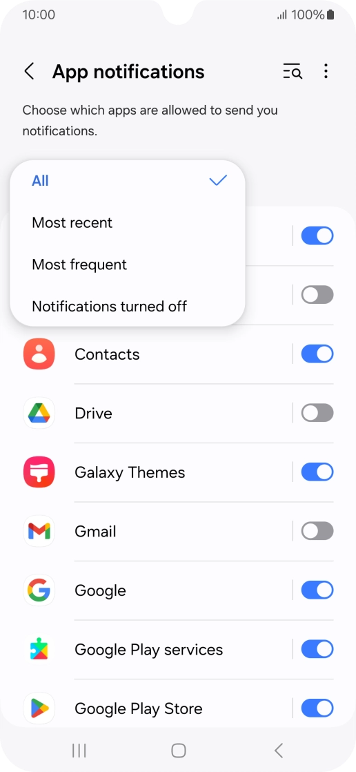 Press the required setting.