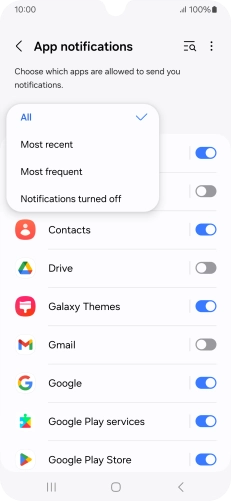 Press the required setting.