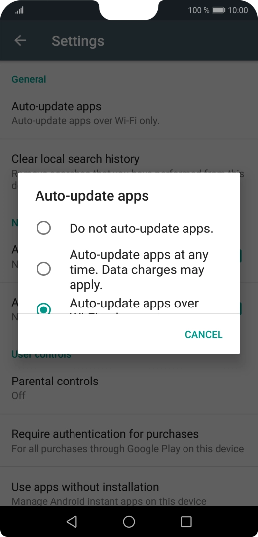 To turn off automatic update of apps, press Do not auto-update apps..