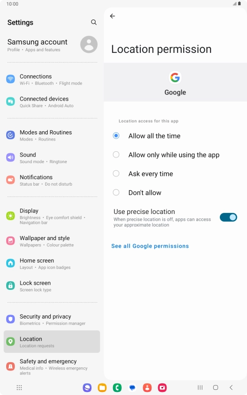 Press the required setting.