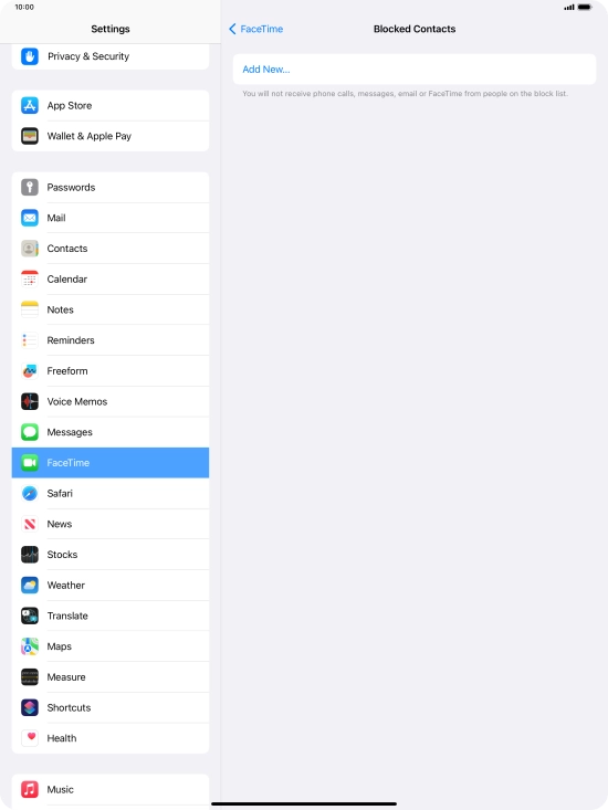 Press Add New... and follow the instructions on the screen to block a contact.