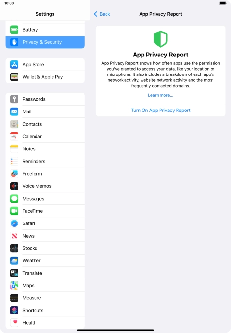 Press Turn On App Privacy Report to turn on the function.
