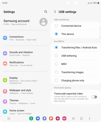 Press Transferring files / Android Auto.