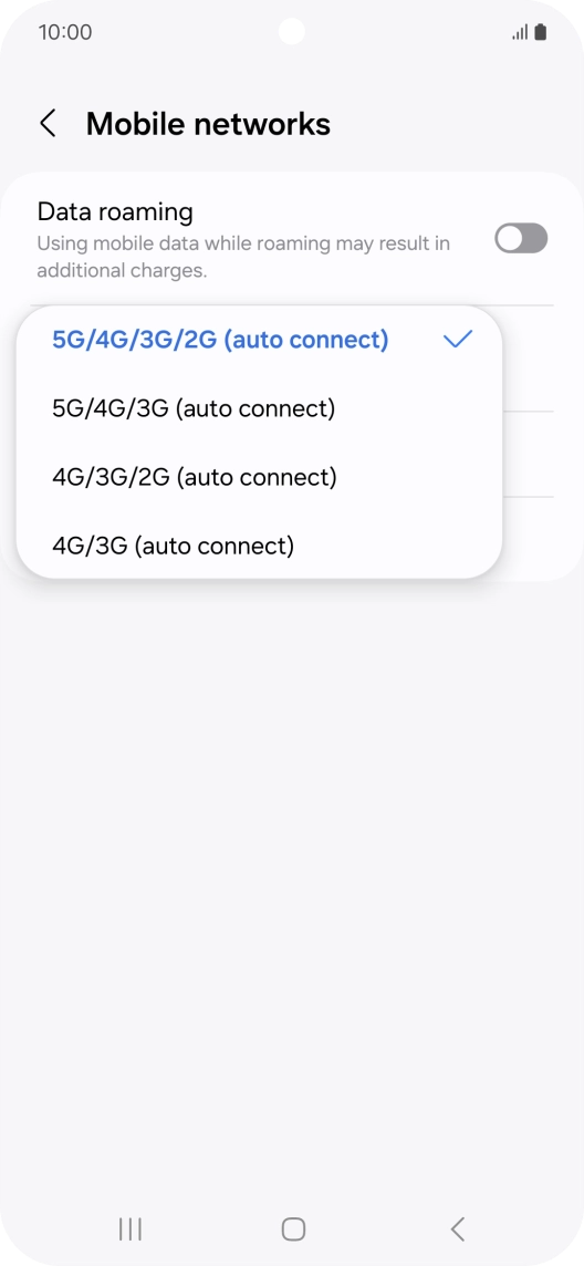 Press the required network mode.