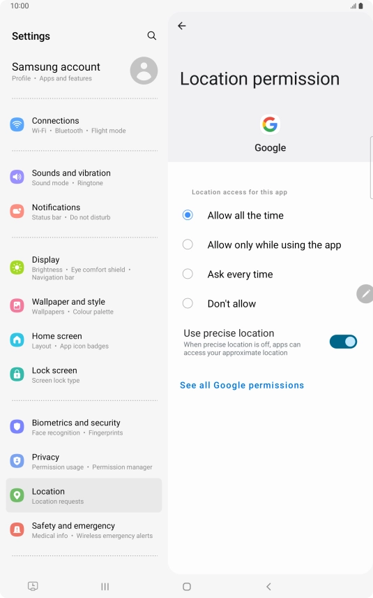 Press the required setting.