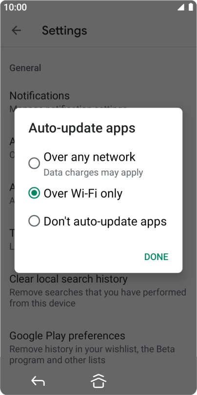 To turn on automatic update of apps using mobile network, press Over any network.