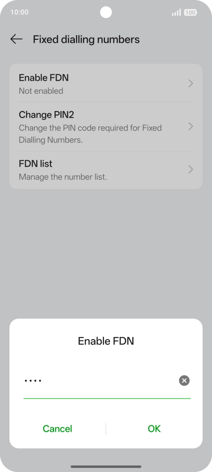 Key in your PIN2 and press OK. The default PIN2 is 0000.