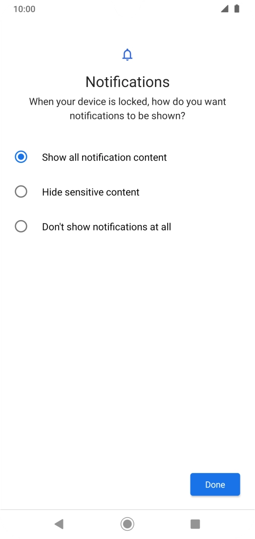 Press the required setting.