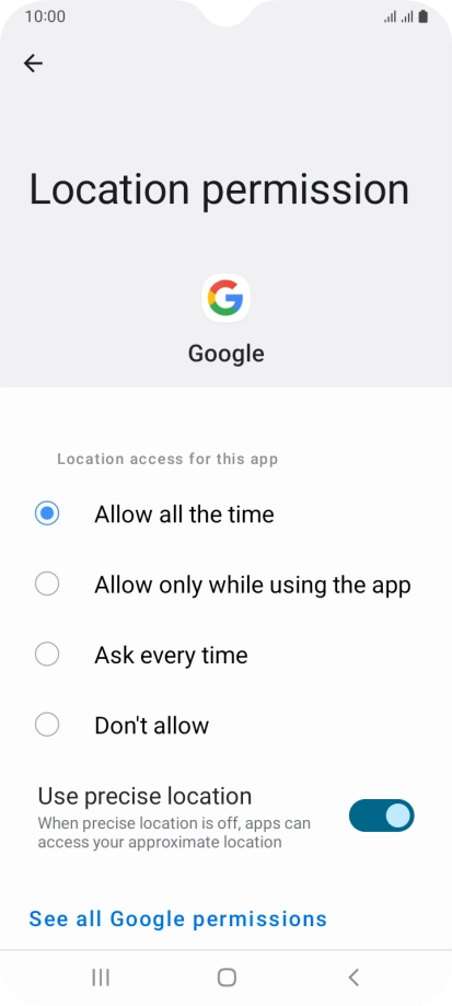 Press the required setting.