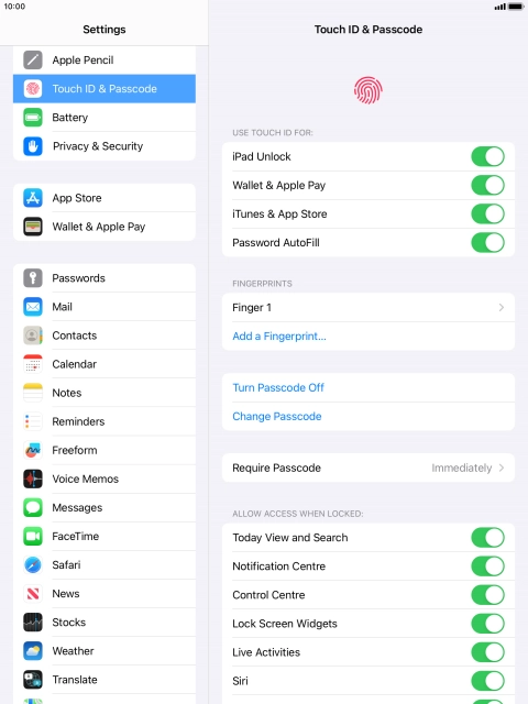 Press the indicators next to the required settings to turn them on or off.