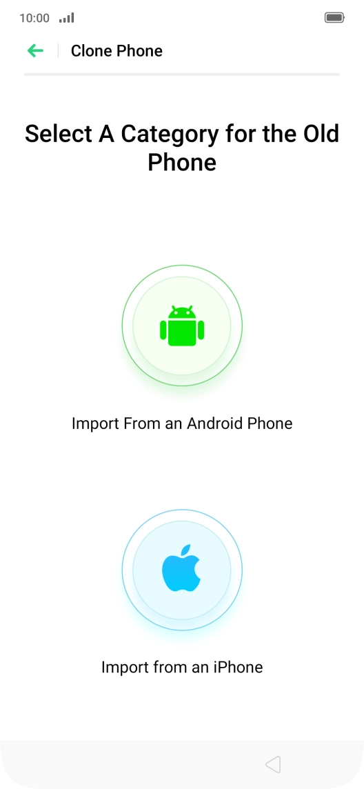 Press the required setting and follow the instructions on the screen to transfer the content from another phone.