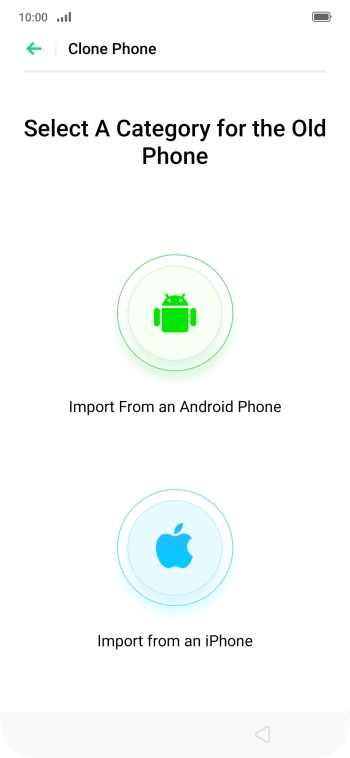 Press the required setting and follow the instructions on the screen to transfer the content from another phone.