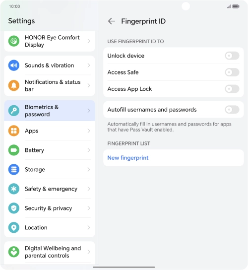 Press New fingerprint.
