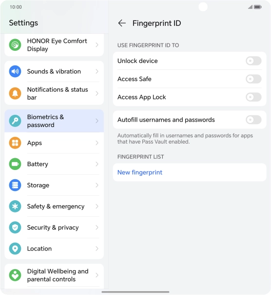 Press New fingerprint.