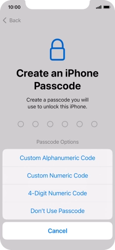 Follow the instructions on the screen to turn on use of phone lock code or press Don't Use Passcode.
