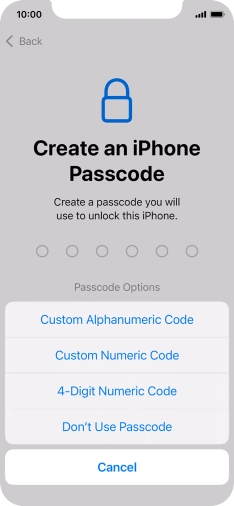 Follow the instructions on the screen to turn on use of phone lock code or press Don't Use Passcode.