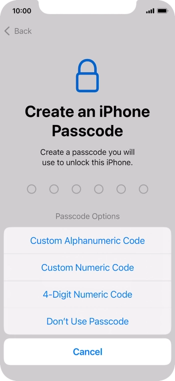 Follow the instructions on the screen to turn on use of phone lock code or press Don't Use Passcode.
