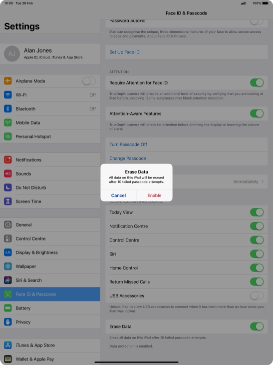 If you turn on the function, press Enable.