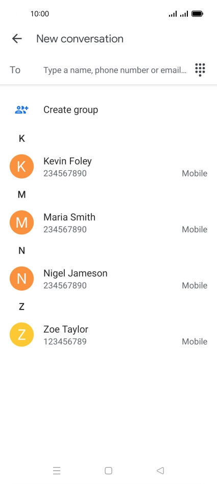 Press the search field and key in the first letters of the recipient's name.
