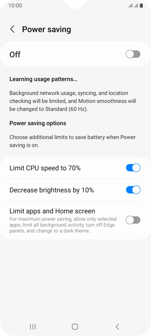Press the indicators next to the required settings.
