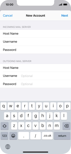 Press Username and key in the username for your email account.