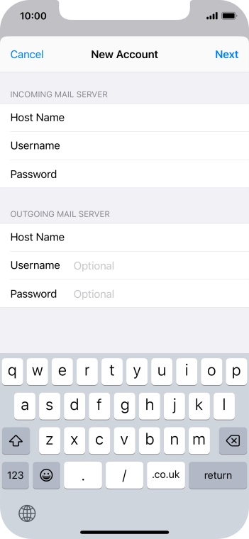 Press Username and key in the username for your email account.