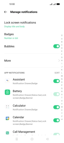 Press the indicators next to the required apps to turn the function on or off.