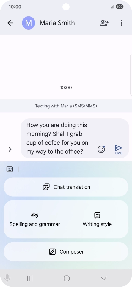 To check your text for grammatical and spelling errors, press Spelling and grammar and follow the instructions on the screen to use the function.