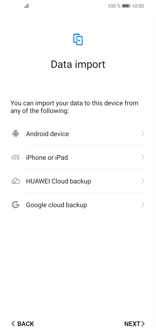 You can transfer the contents of another phone to your phone when it's activated for the first time and after a factory reset. When this screen is displayed, your phone is ready to transfer contents from another phone.