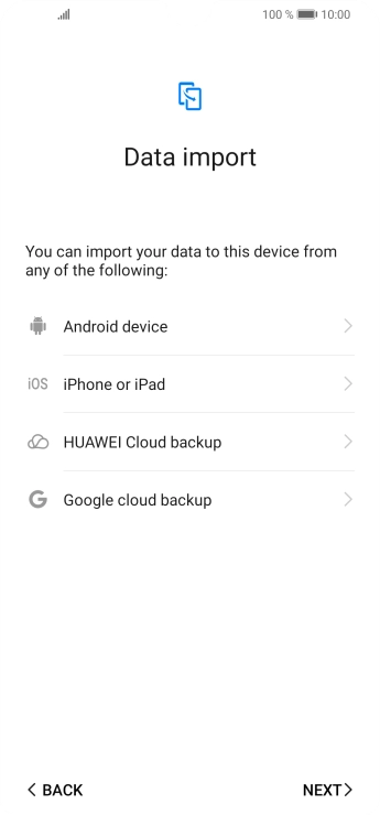 You can transfer the contents of another phone to your phone when it's activated for the first time and after a factory reset. When this screen is displayed, your phone is ready to transfer contents from another phone.
