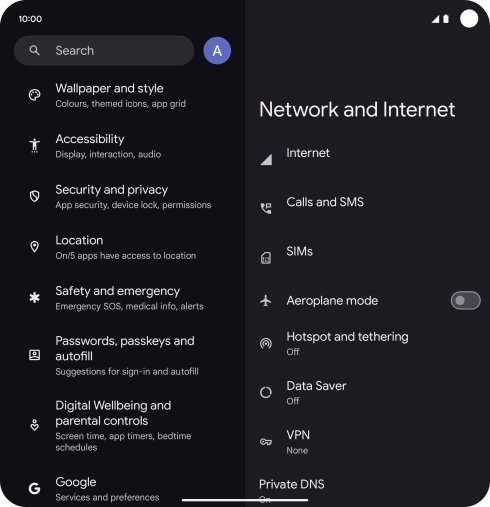 Press Security and privacy.