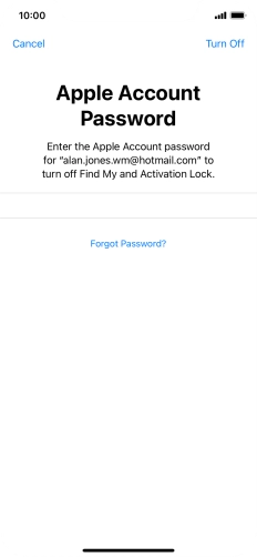 Key in the password for your Apple ID and press Turn Off. Wait a moment while the factory default settings are restored. Follow the instructions on the screen to set up your phone and prepare it for use.