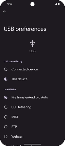 Press File transfer/Android Auto.