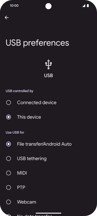 Press File transfer/Android Auto.
