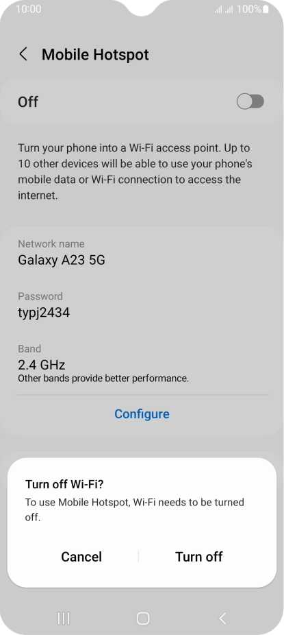 If Wi-Fi is turned on, press Turn off.