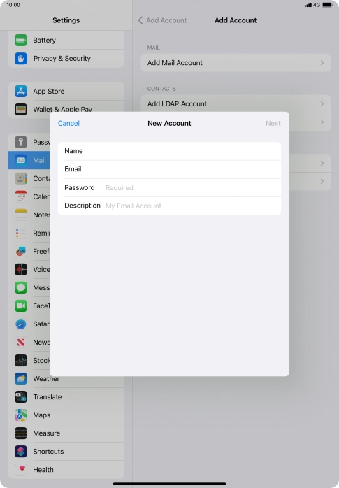 Press Password and key in the password for your email account.