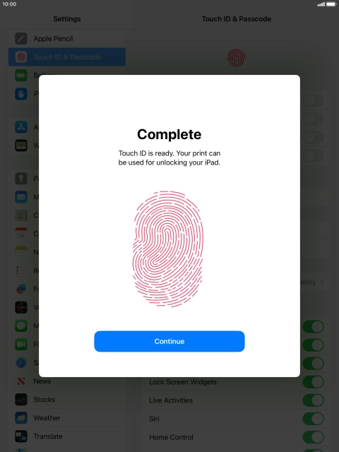 Press Continue. If you haven't previously selected a lock code, key in a code of your own choice twice.
