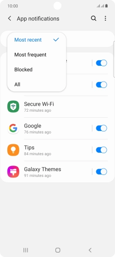 Press the required setting.