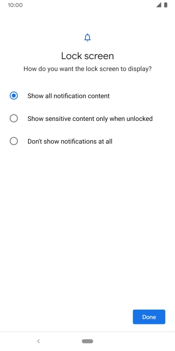Press the required setting.