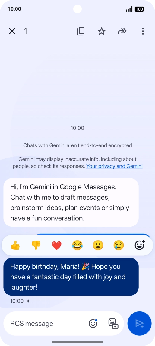 Press and hold the text suggestion from Gemini. Follow the instructions on the screen to use the text suggestion.