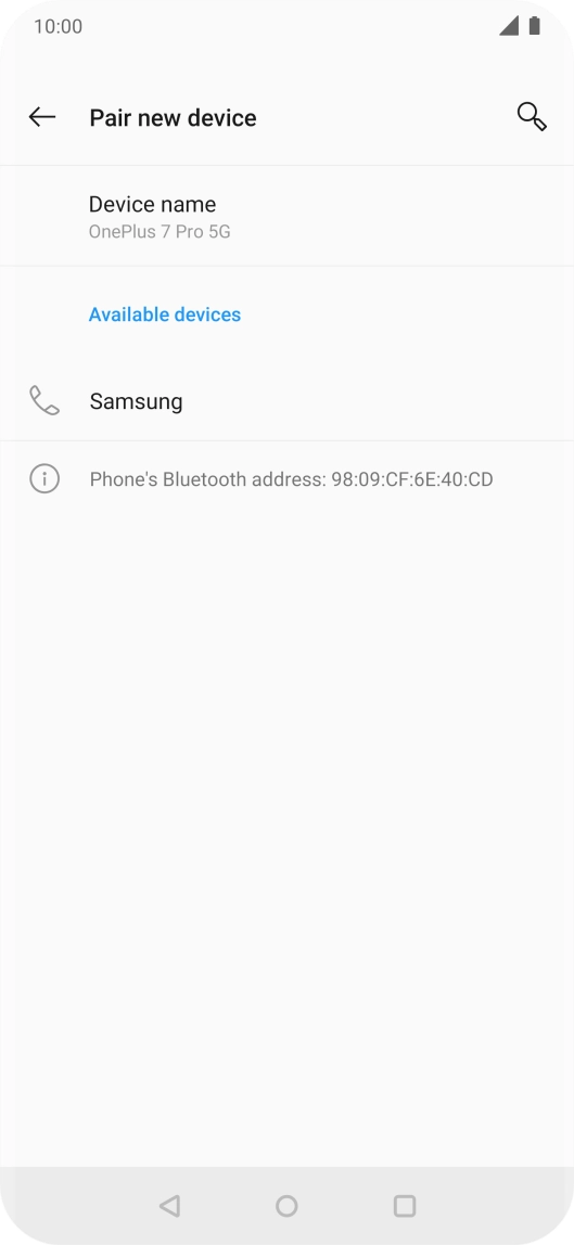 Press the required Bluetooth device and follow the instructions on the screen to pair the device with your phone.
