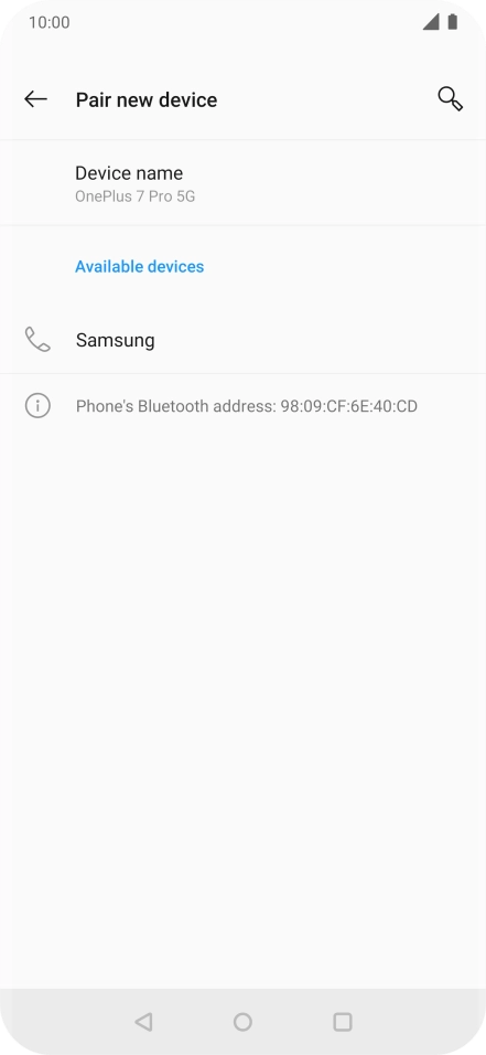 Press the required Bluetooth device and follow the instructions on the screen to pair the device with your phone.
