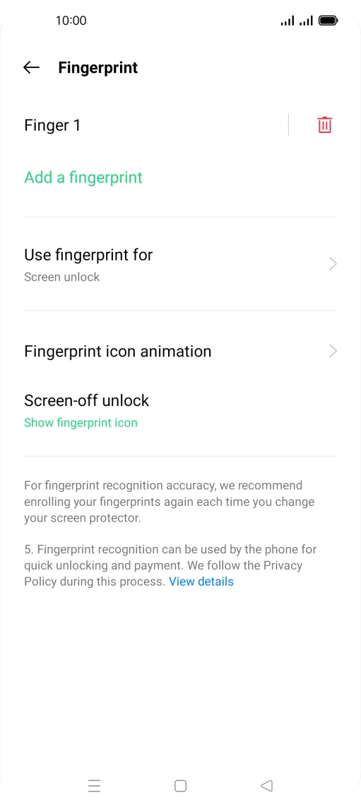 Press the delete icon next to the required fingerprint.