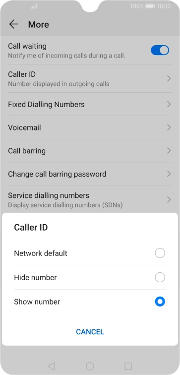 Press Show number to turn on caller identification.